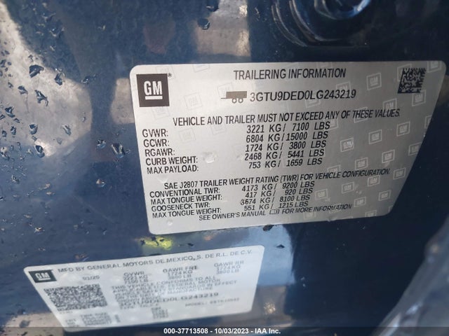 GMC Sierra 1500 Slt 2020 3GTU9DED0LG243219 Image 9