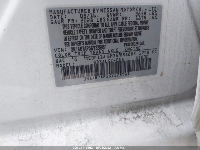 Nissan SENTRA SL 2016 3N1AB7AP5GY325961 Image 9