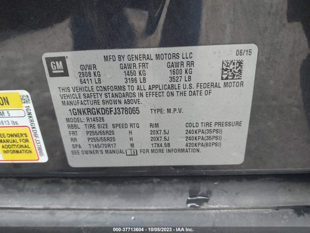 Chevrolet Traverse 1lt 2015 1GNKRGKD6FJ378065 Image 9
