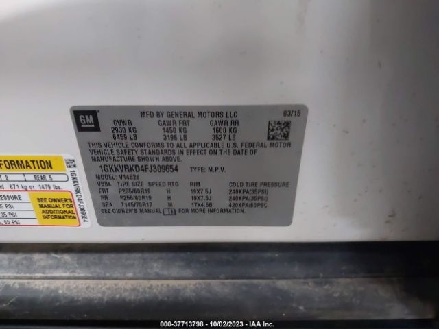 1GKKVRKD4FJ309654 GMC ACADIA SLT