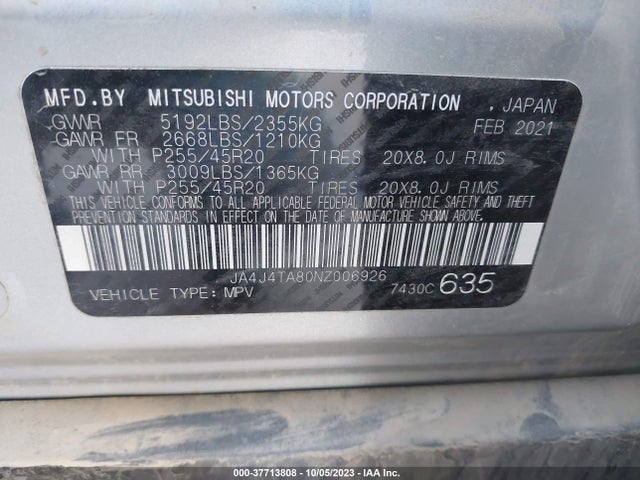 Mitsubishi Outlander Es 2.5 2022 JA4J4TA80NZ006926 Image 9