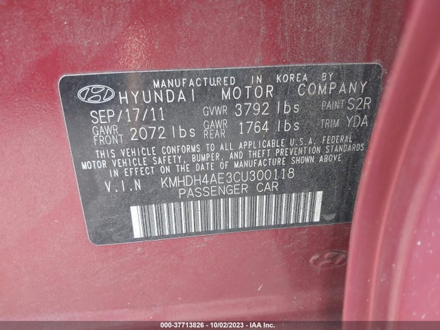 2012 HYUNDAI ELANTRA GLS VIN: KMHDH4AE3CU300118