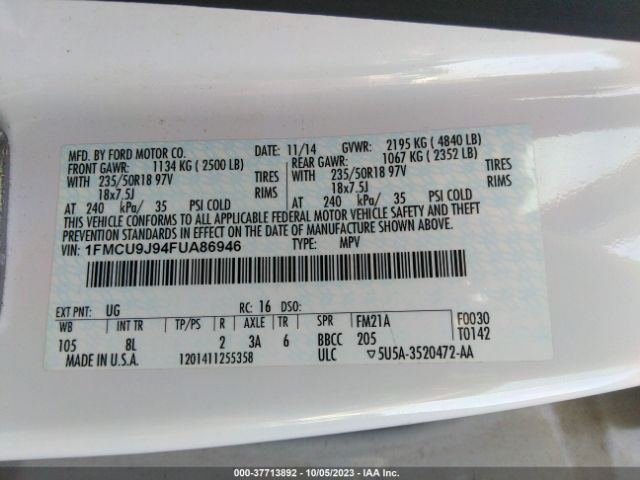 1FMCU9J94FUA86946 Ford Escape Titanium