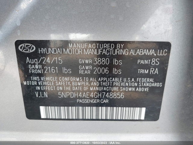Hyundai ELANTRA SE 2016 5NPDH4AE4GH748856 Image 9