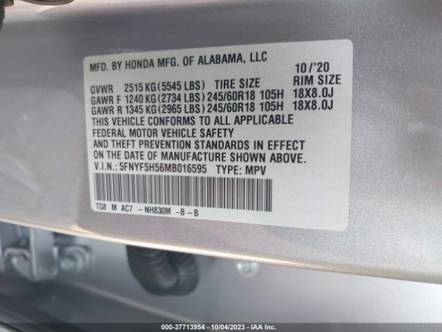 5FNYF5H56MB016595 Honda Pilot Ex-l