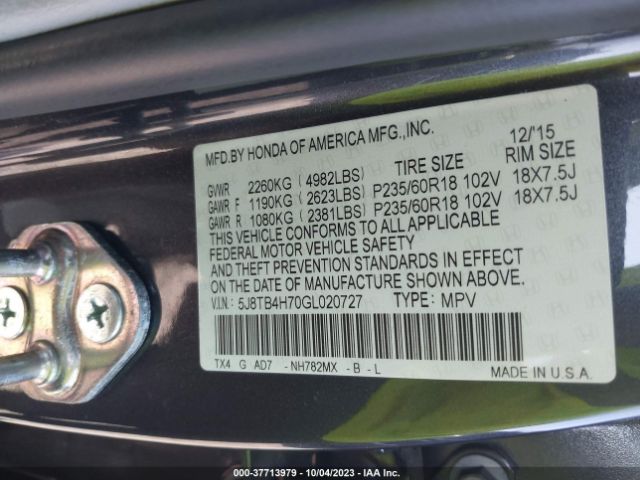 5J8TB4H70GL020727 Acura Rdx Advance Pkg