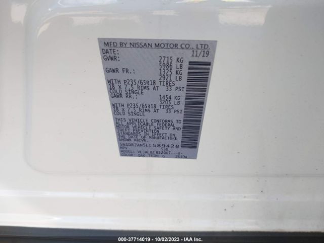 5N1DR2AN5LC589428 Nissan Pathfinder S 2wd
