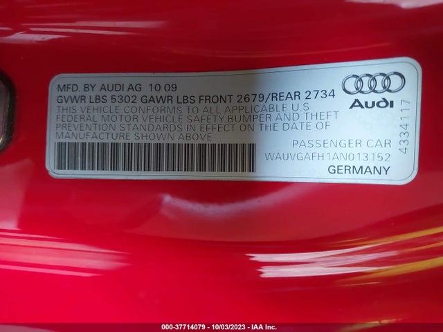 2010 AUDI S5 3.0 PREMIUM PLUS VIN: WAUVGAFH1AN013152