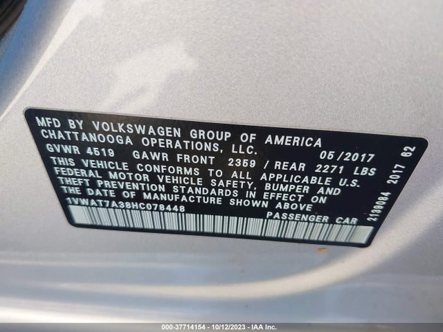 1VWAT7A38HC078448 Volkswagen Passat 1.8t S