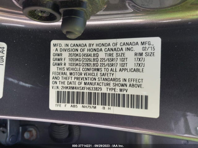 Honda CR-V EX 2015 2HKRM4H5XFH633829 Image 9