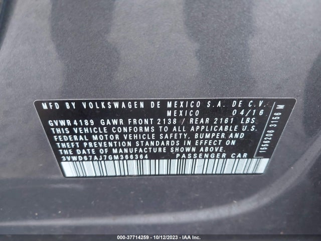 3VWD67AJ7GM366364 Volkswagen Jetta Sedan 1.4t Se