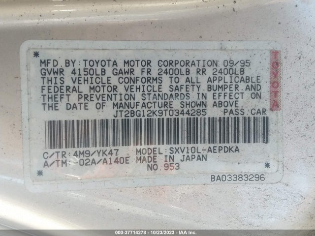 1996 TOYOTA CAMRY DX/LE/XLE VIN: JT2BG12K9T0344285