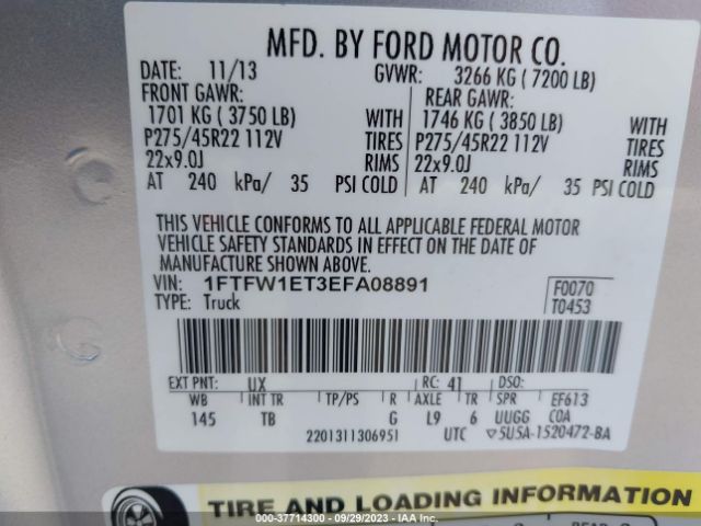 1FTFW1ET3EFA08891 Ford F-150 Xl/xlt/fx4/lariat