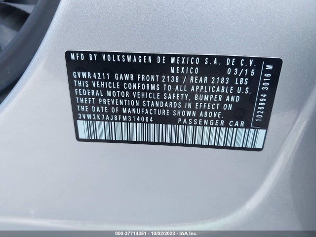 3VW2K7AJ8FM314064 Volkswagen Jetta Sedan 2.0l S