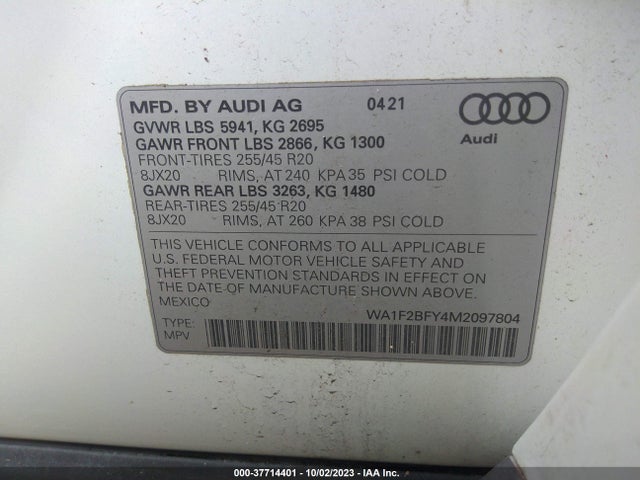 WA1F2BFY4M2097804 Audi Q5 Prestige
