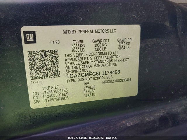 Chevrolet Express Passenger Lt 2020 1GAZGMFG6L1178498 Image 9