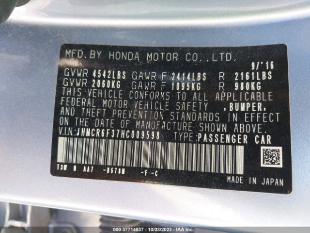 JHMCR6F37HC009598 Honda ACCORD HYBRID