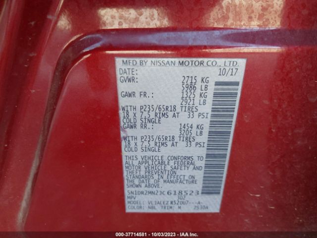 5N1DR2MN2JC618523 Nissan Pathfinder Sv