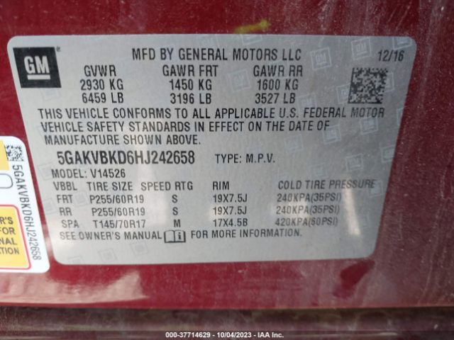 5GAKVBKD6HJ242658 Buick Enclave Leather