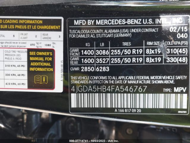 4JGDA5HB4FA546767 Mercedes-Benz M-class Ml 350