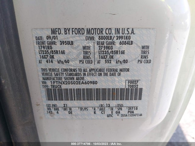 2002 FORD SUPER DUTY F-250 1FTNX20S02EA60980 Photo 8