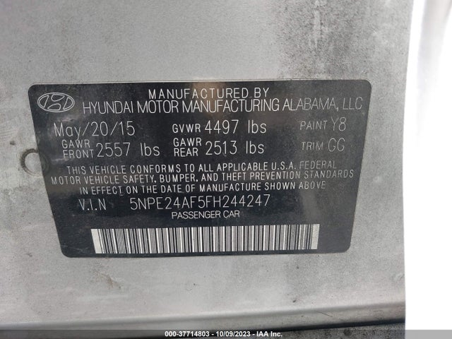Hyundai Sonata 2.4l Se 2015 5NPE24AF5FH244247 Image 9