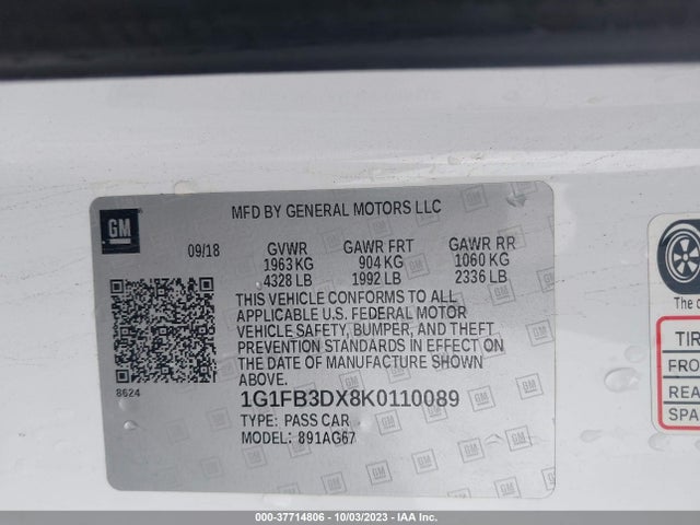 Chevrolet Camaro 1lt 2019 1G1FB3DX8K0110089 Image 9