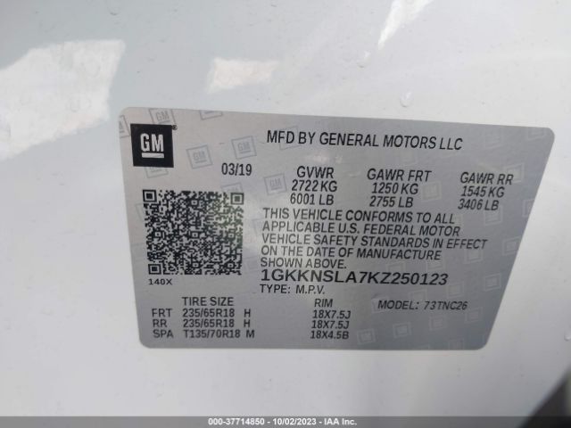 1GKKNSLA7KZ250123 GMC ACADIA SLE