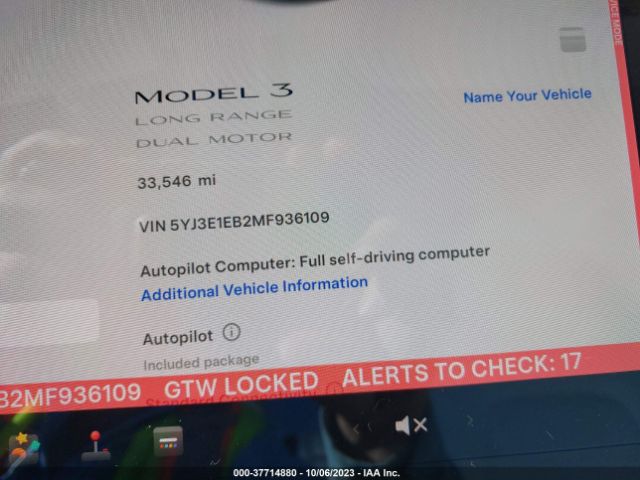 5YJ3E1EB2MF936109 Tesla Model 3 Long Range