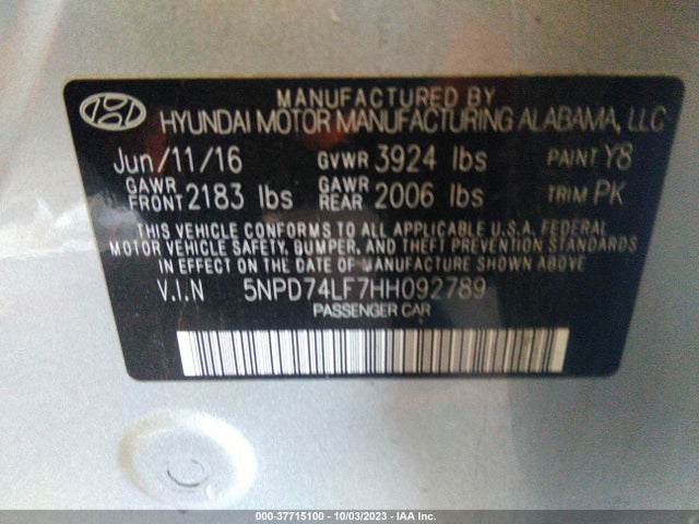Hyundai ELANTRA SE 2017 5NPD74LF7HH092789 Image 9