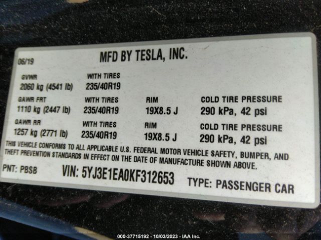 5YJ3E1EA0KF312653 Tesla Model 3 Range