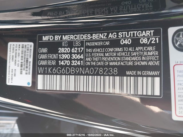 W1K6G6DB9NA078238 Mercedes-Benz S-class S 500