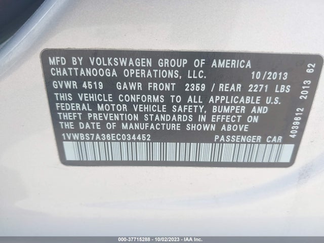 1VWBS7A36EC034452 Volkswagen PASSAT SE