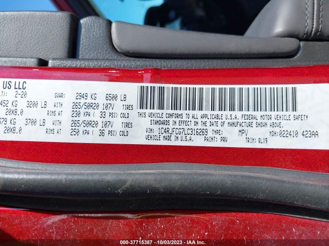 1C4RJFCG7LC316269 Jeep Grand Cherokee High Altitude