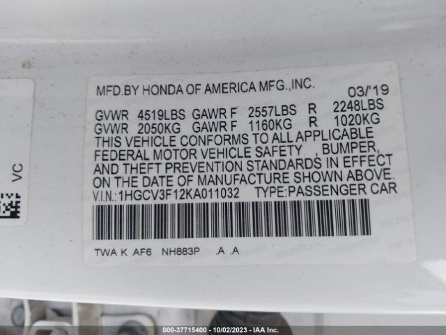 1HGCV3F12KA011032 Honda ACCORD HYBRID