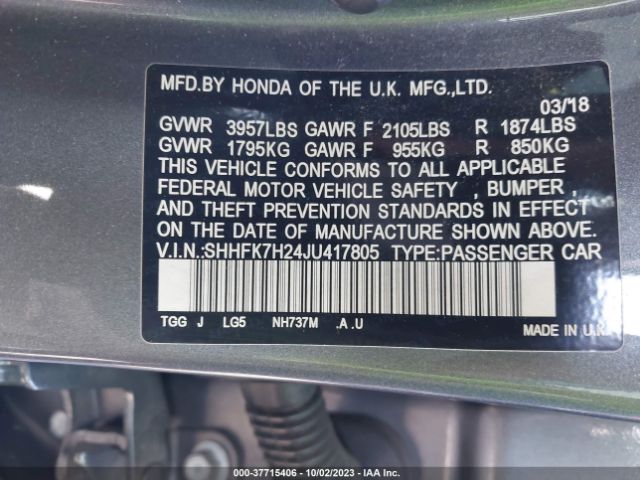SHHFK7H24JU417805 Honda Civic Hatchback Lx