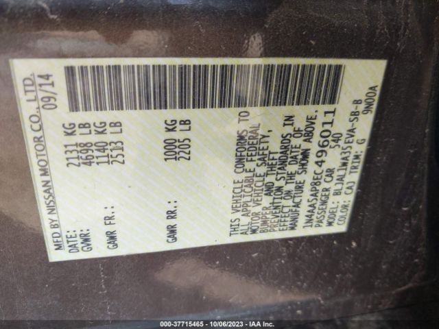 1N4AA5AP8EC496011 Nissan Maxima 3.5 Sv W/sport Pkg