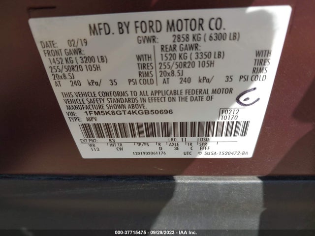 Ford EXPLORER SPORT 2019 1FM5K8GT4KGB50696 Image 9