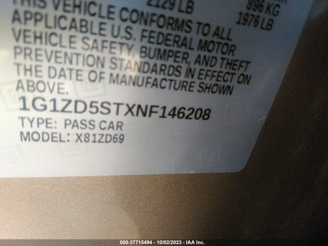 Chevrolet MALIBU LT 2022 1G1ZD5STXNF146208 Image 9