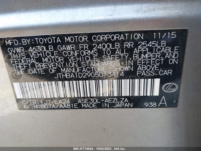 JTHBA1D29G5013414 Lexus IS 200T