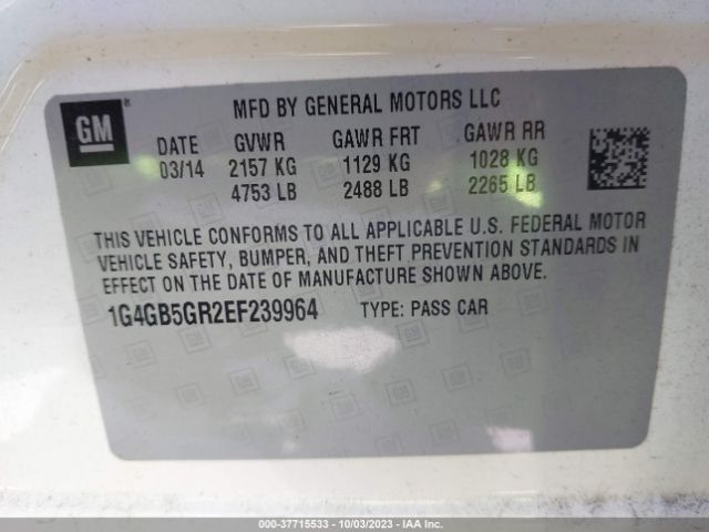 1G4GB5GR2EF239964 Buick Lacrosse Leather