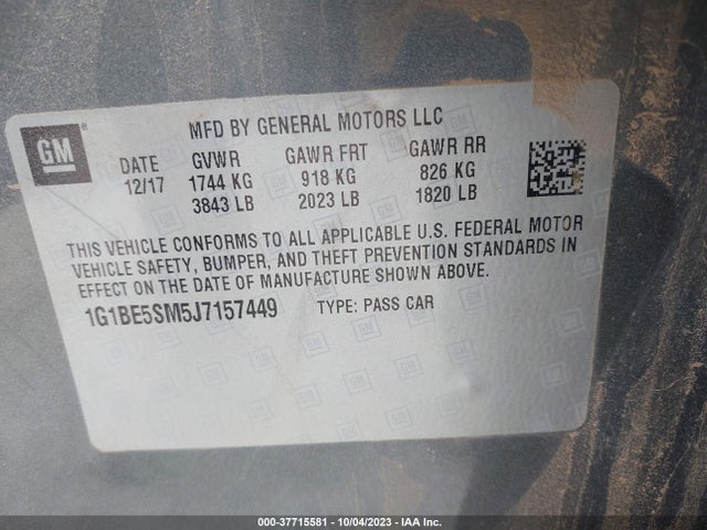 Chevrolet CRUZE LT 2018 1G1BE5SM5J7157449 Image 9