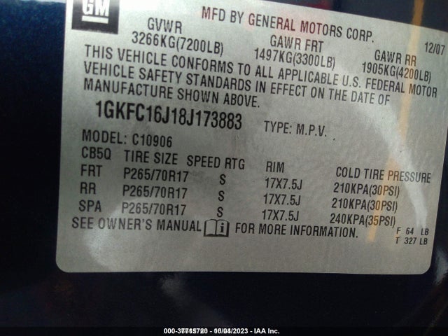 Продажа на аукционе авто 2008 Gmc Yukon Xl 1500 Sle, vin: 1GKFC16J18J173883, номер лота: 37715720
