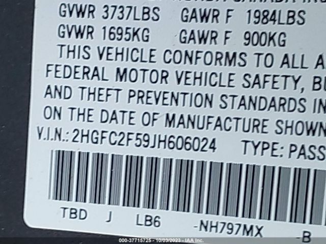 2HGFC2F59JH606024 Honda Civic Sedan Lx