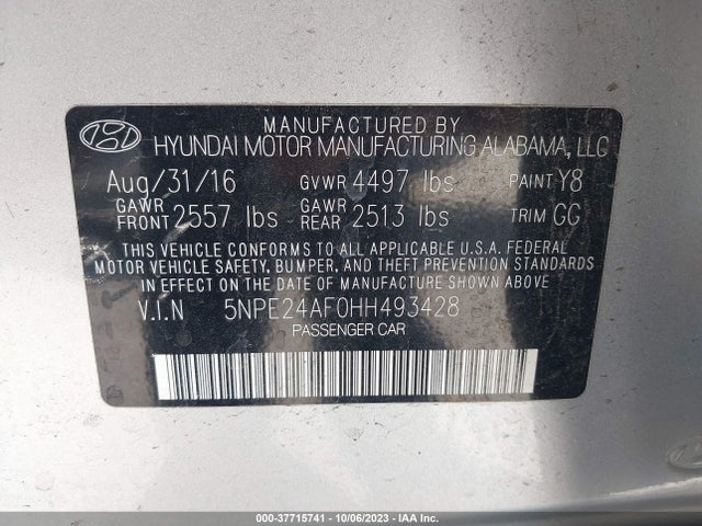 Hyundai Sonata 2017 5NPE24AF0HH493428 Image 9