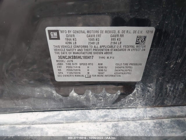 Chevrolet TRAX LS 2017 3GNCJKSB6HL180417 Image 9