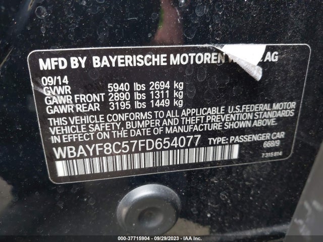 2015 BMW 7 SERIES 750LI XDRIVE VIN: WBAYF8C57FD654077
