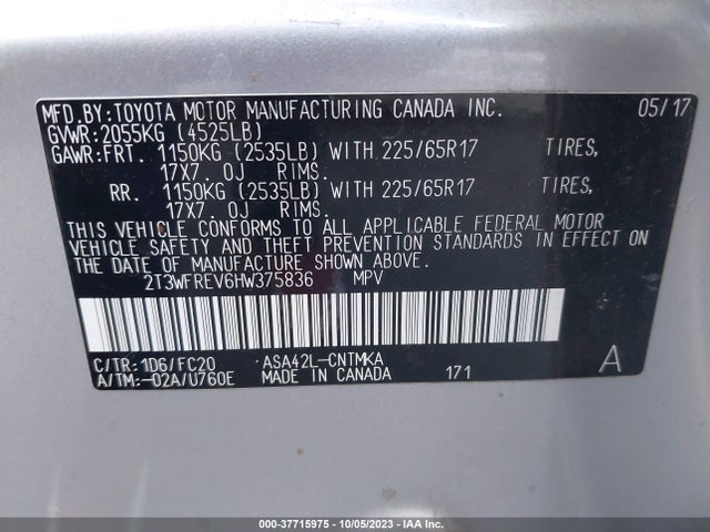 Toyota Rav4 Xle 2017 2T3WFREV6HW375836 Image 9