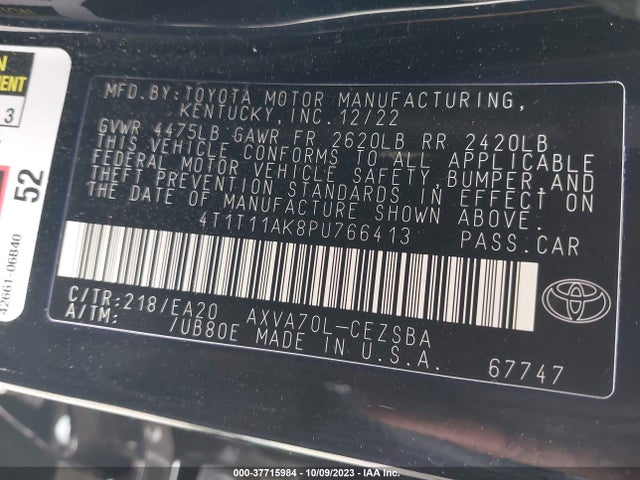 Toyota CAMRY SE 2023 4T1T11AK8PU766413 Image 9