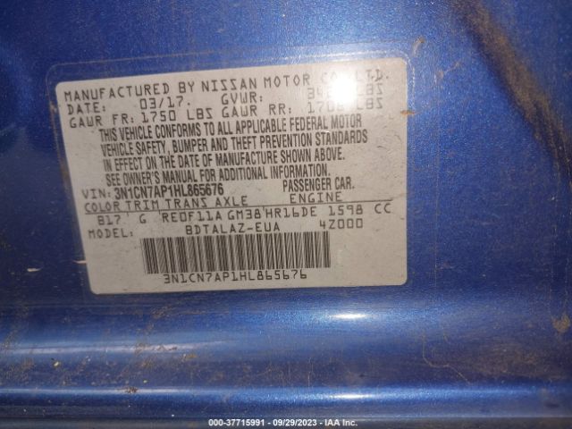 3N1CN7AP1HL865676 Nissan Versa Sedan S Plus